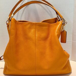 COACH Leather Madison Phoebe Shoulder Bag Bright Mandarin 26224